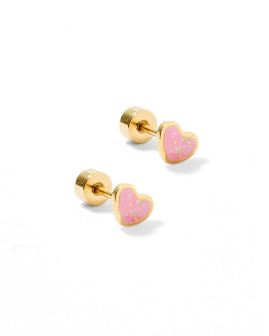 Screwback Stud Earrings - Nora Heart Pink - LINNY CO WholesaleStuds