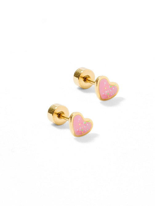 Screwback Stud Earrings - Nora Heart Pink - LINNY CO WholesaleStuds