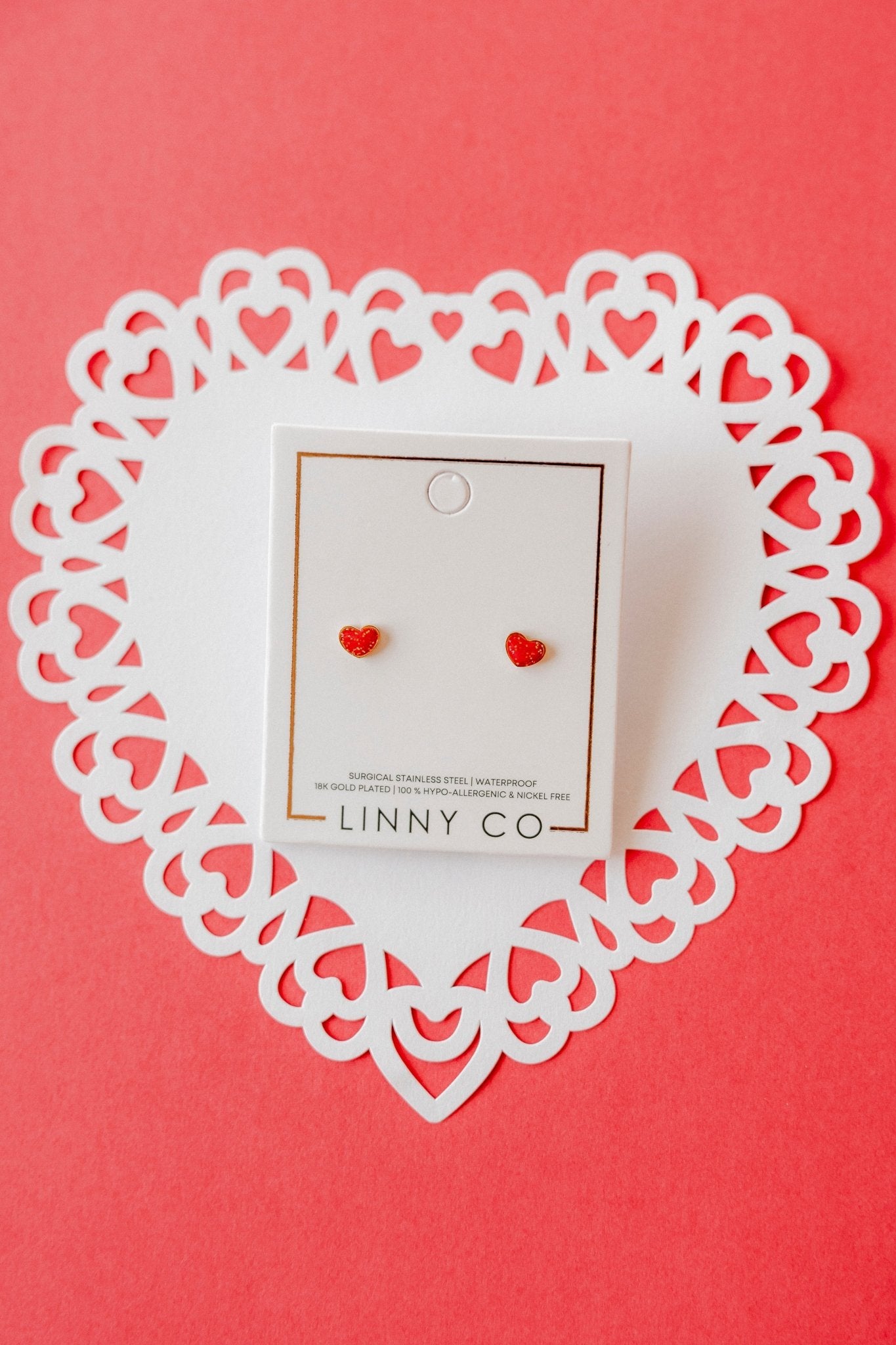 Screwback Stud Earrings - Nora Heart Red - LINNY CO WholesaleStuds