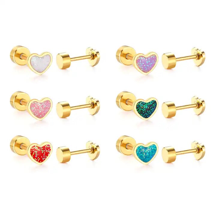 Screwback Stud Earrings - Nora Heart Red - LINNY CO WholesaleStuds