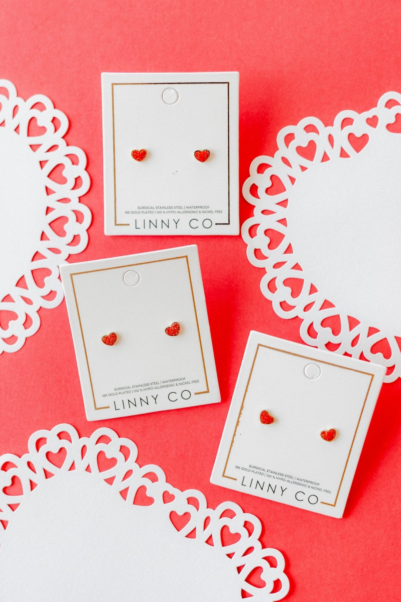 Screwback Stud Earrings - Nora Heart Red - LINNY CO WholesaleStuds
