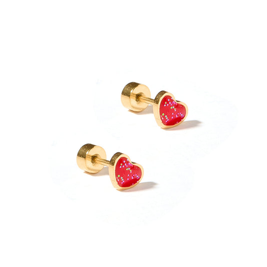 Screwback Stud Earrings - Nora Heart Red - LINNY CO WholesaleStuds