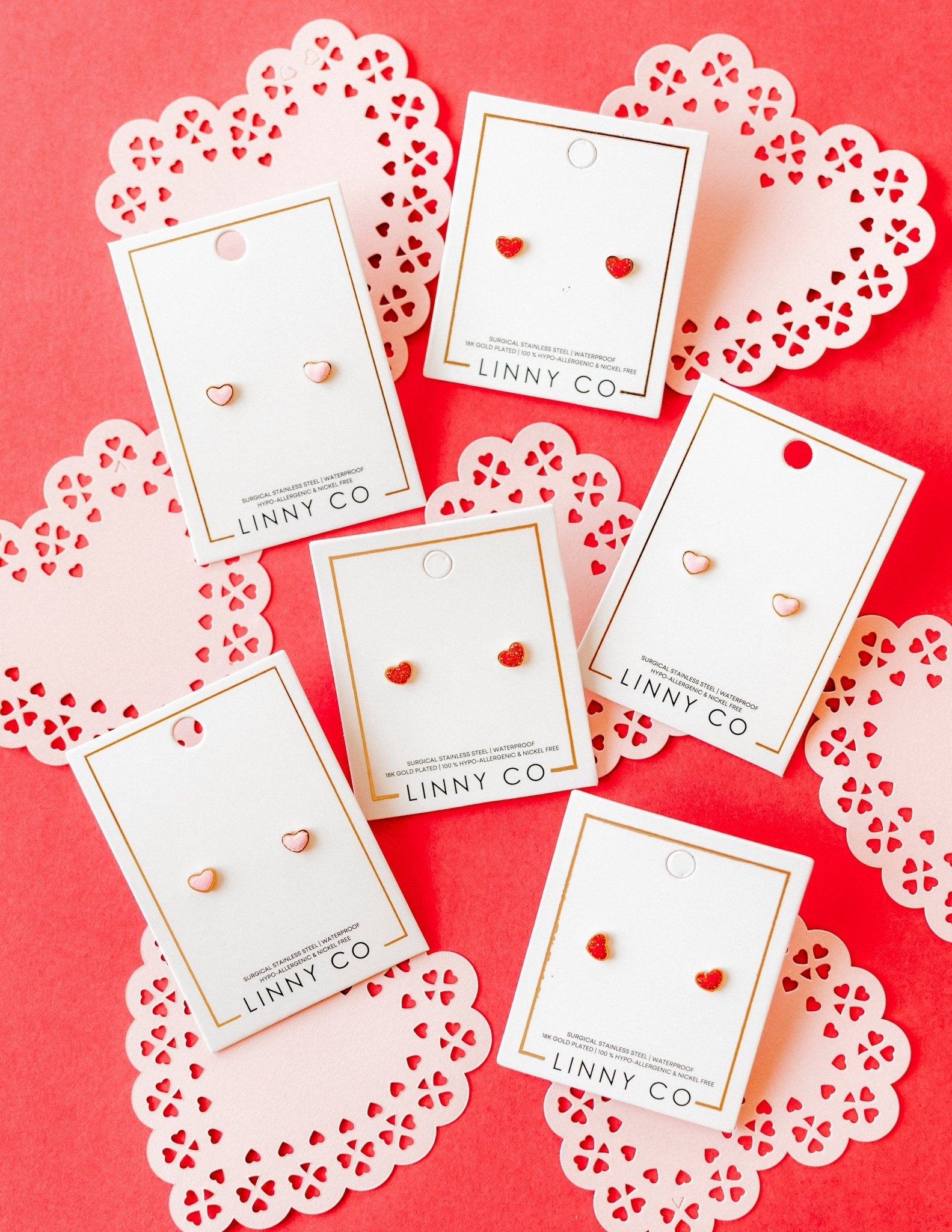 Screwback Stud Earrings - Nora Heart Red - LINNY CO WholesaleStuds
