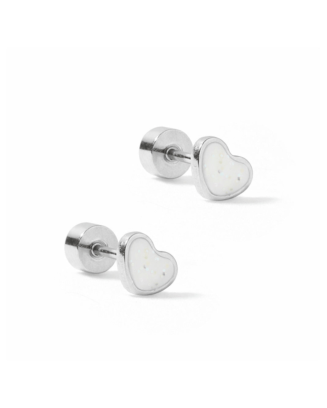 Screwback Stud Earrings - Nora Heart White Silver - LINNY CO WholesaleStuds