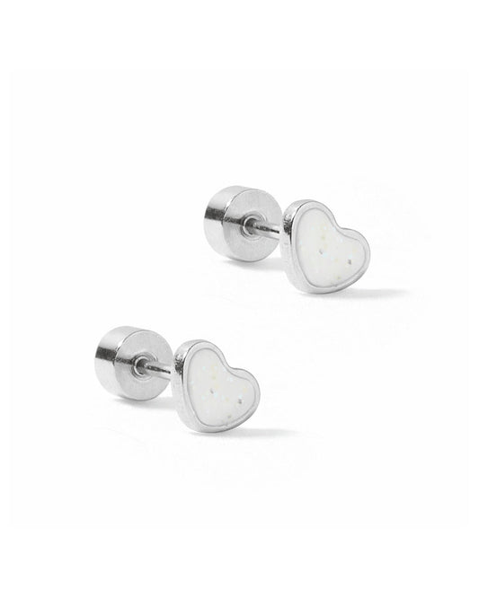 Screwback Stud Earrings - Nora Heart White Silver - LINNY CO WholesaleStuds