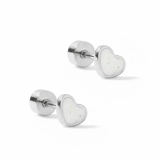 Screwback Stud Earrings - Nora Heart White Silver - LINNY CO WholesaleStuds