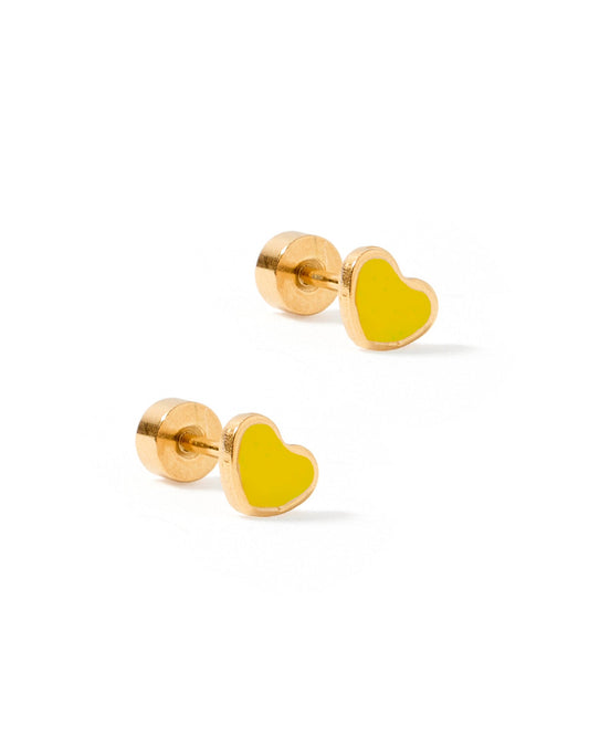 Screwback Stud Earrings - Nora Heart Yellow - LINNY CO WholesaleStuds