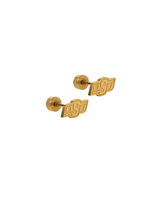 Screwback Stud Earrings - Oklahoma State Logo Gold - LINNY CO WholesaleStud