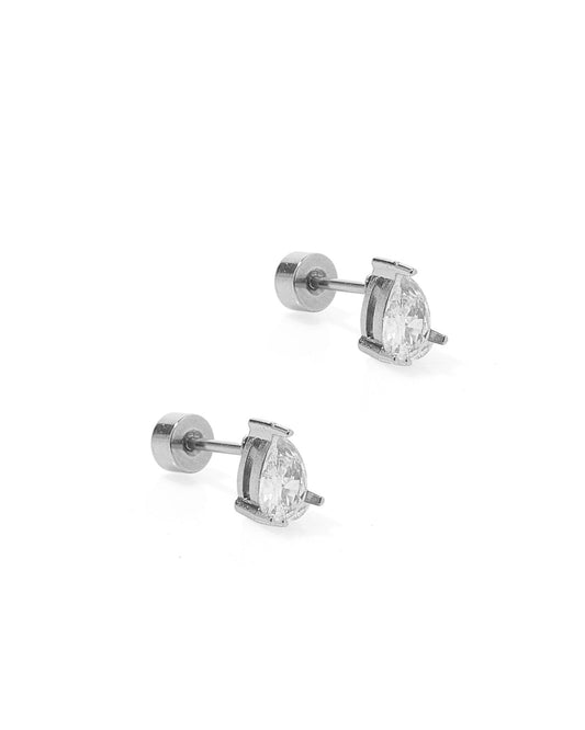 Screwback Stud Earrings - Paige Pear Silver - LINNY CO WholesaleStuds