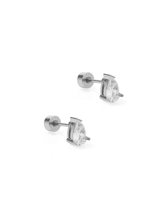 Screwback Stud Earrings - Paige Pear Silver - LINNY CO WholesaleStuds