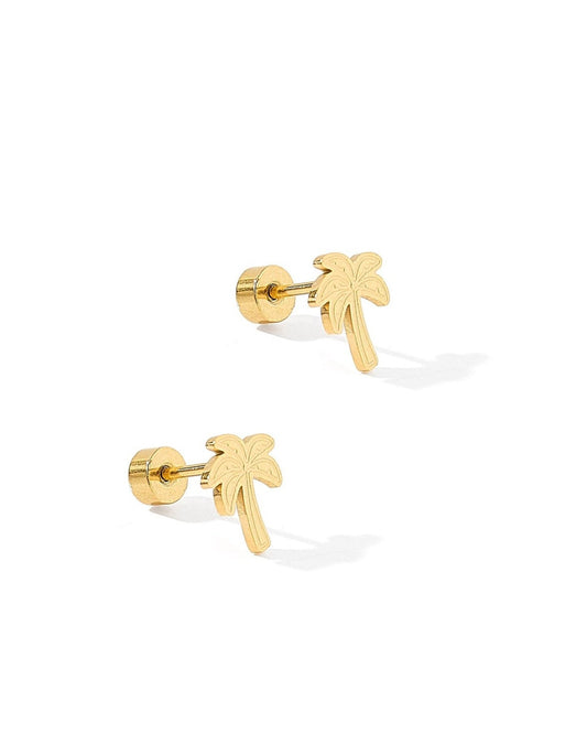 Screwback Stud Earrings - Palm Tree Gold - LINNY CO WholesaleStuds