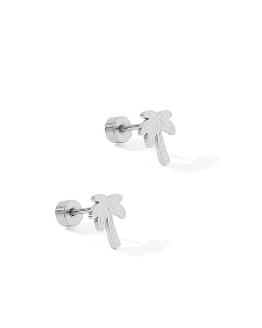 Screwback Stud Earrings - Palm Tree Silver - LINNY CO WholesaleStuds