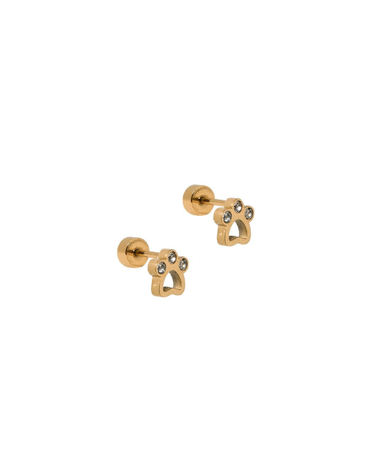 Screwback Stud Earrings - Paw Print CZ Gold - LINNY CO WholesaleStuds