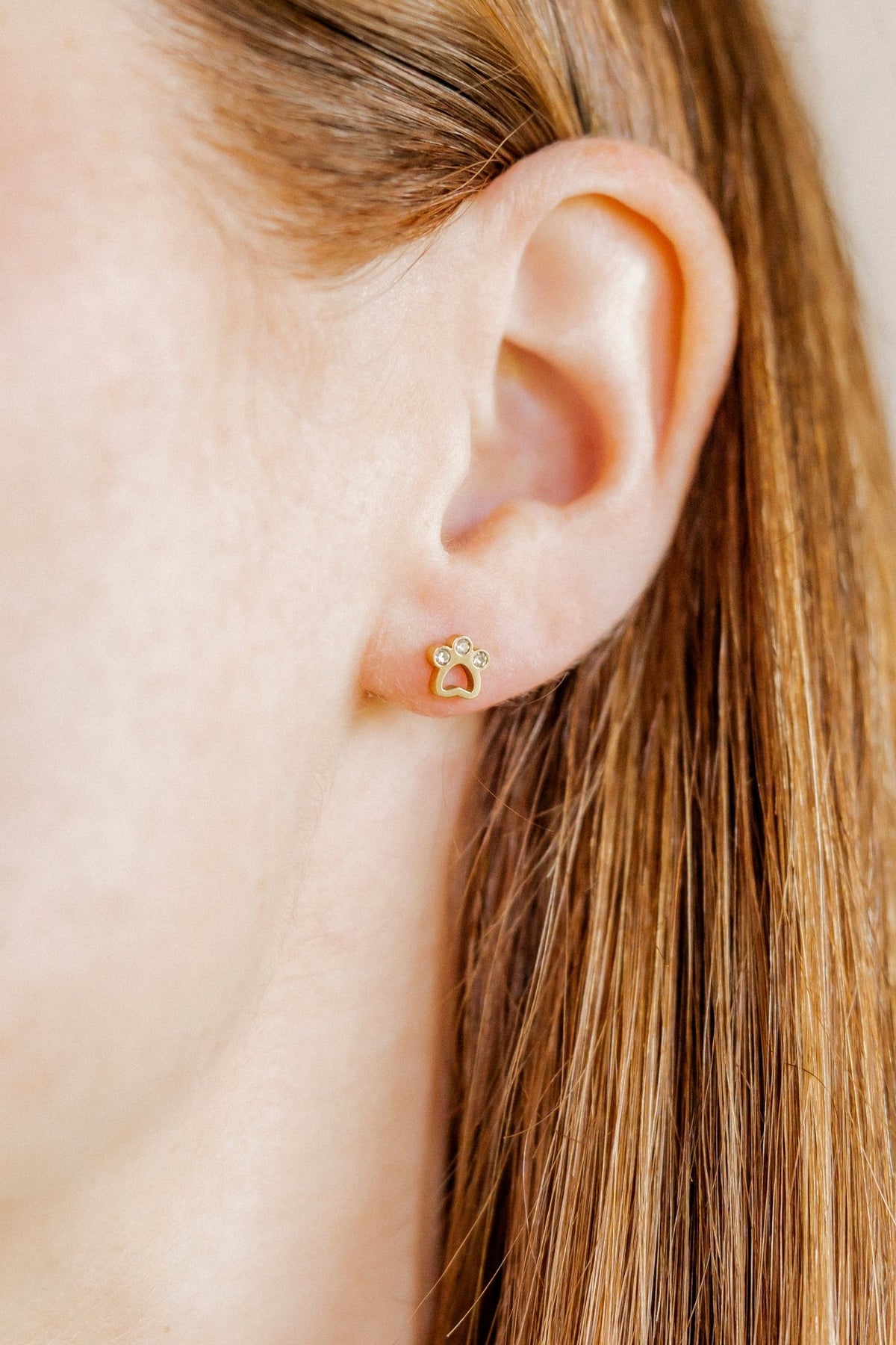 Screwback Stud Earrings - Paw Print CZ Gold - LINNY CO WholesaleStuds