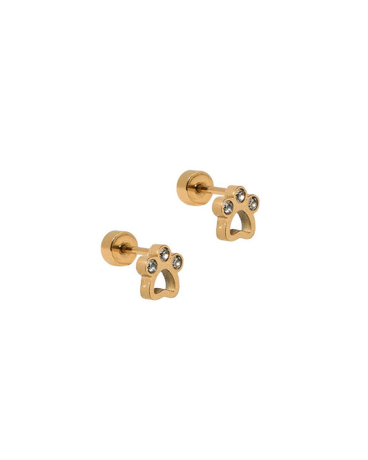 Screwback Stud Earrings - Paw Print CZ Gold - LINNY CO WholesaleStuds