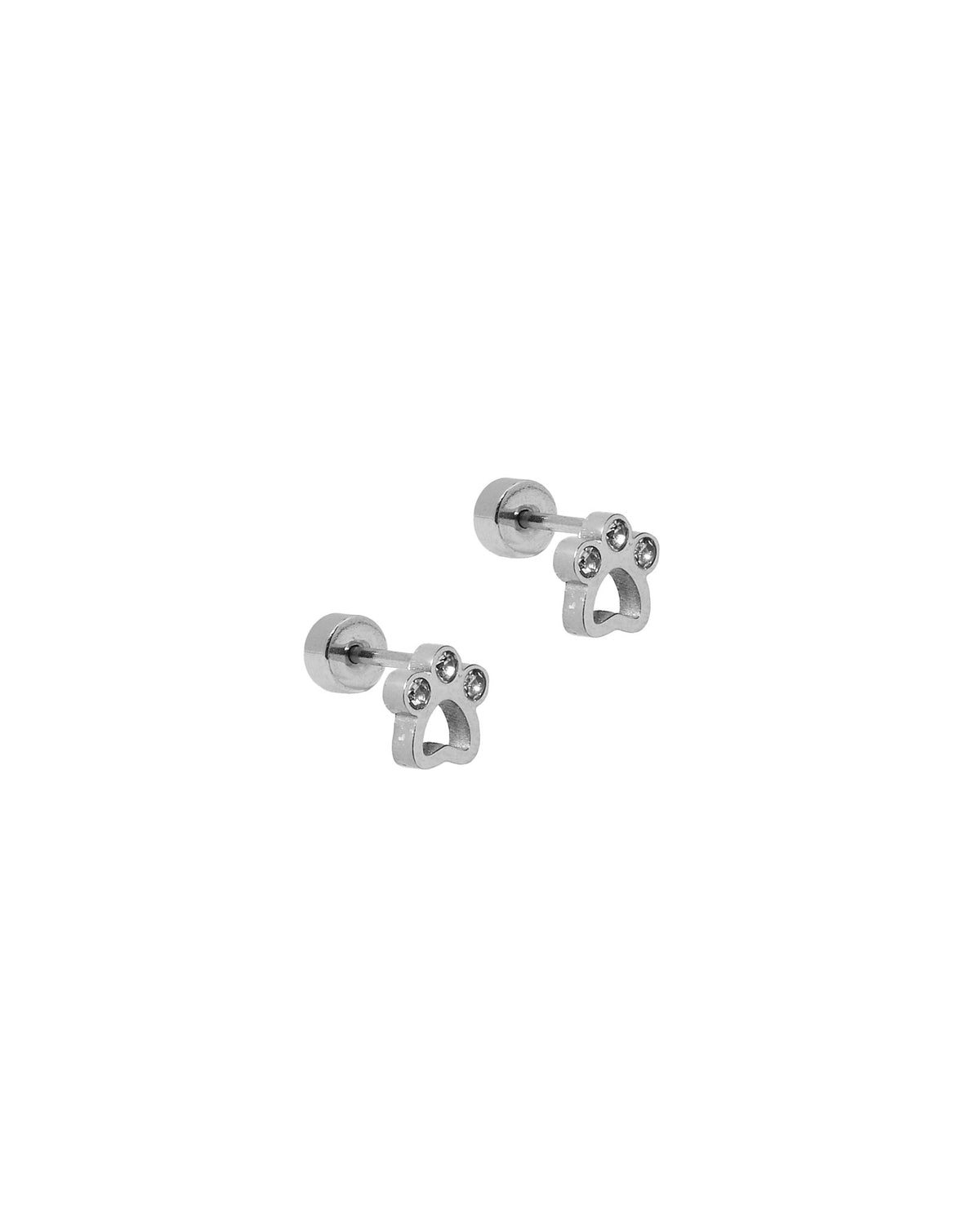 Screwback Stud Earrings - Paw Print CZ Silver - LINNY CO WholesaleStuds