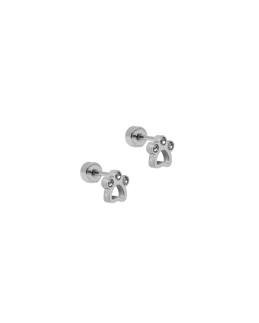 Screwback Stud Earrings - Paw Print CZ Silver - LINNY CO WholesaleStuds