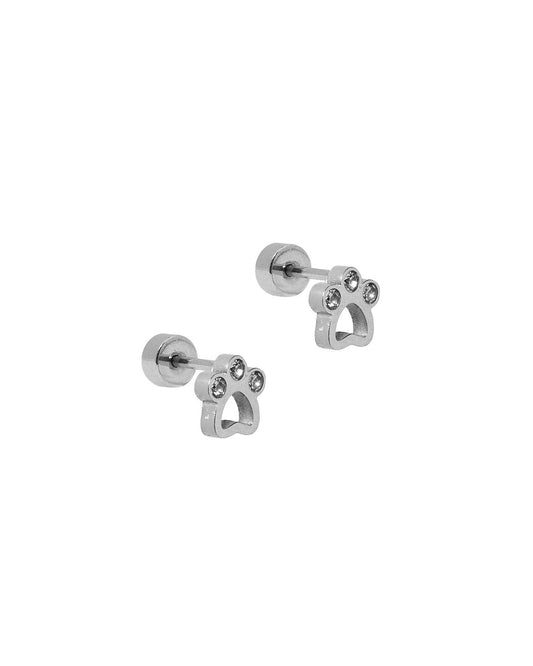 Screwback Stud Earrings - Paw Print CZ Silver - LINNY CO WholesaleStuds