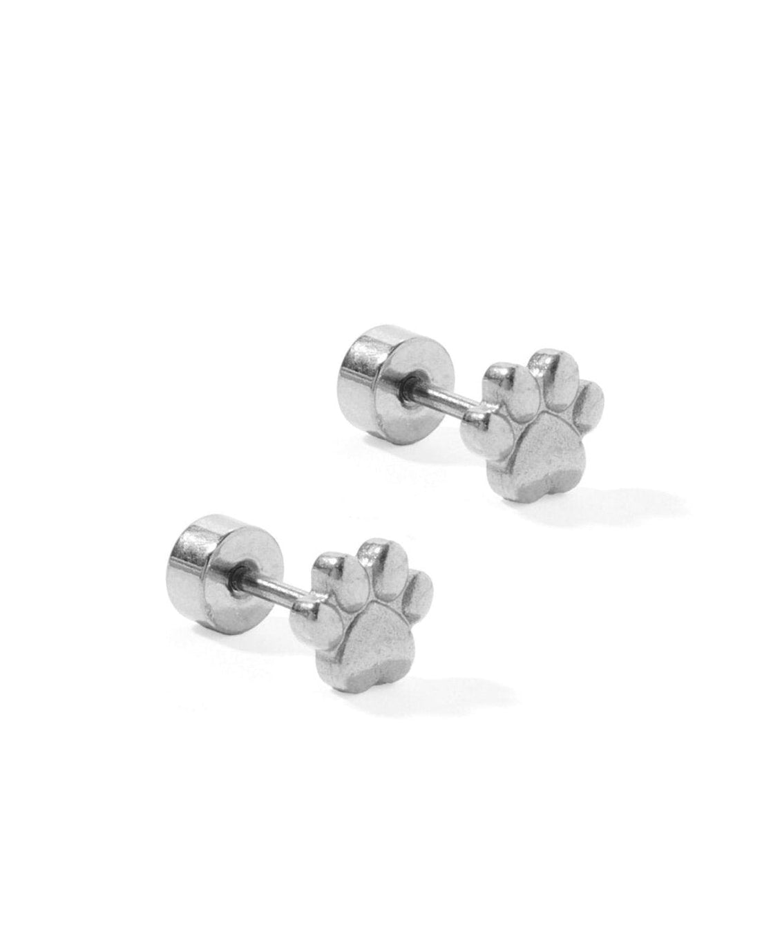 Screwback Stud Earrings - Paw Print Silver - LINNY CO WholesaleStuds