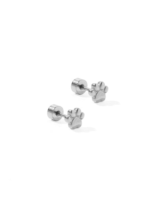 Screwback Stud Earrings - Paw Print Silver - LINNY CO WholesaleStuds