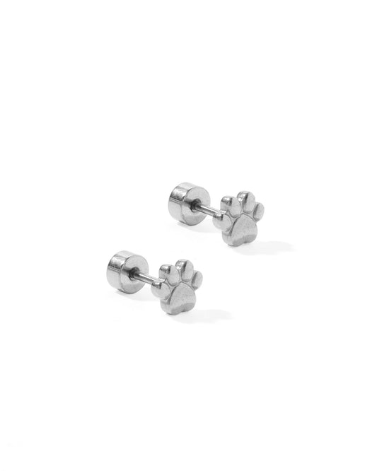 Screwback Stud Earrings - Paw Print Silver - LINNY CO WholesaleStuds