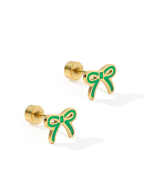 Screwback Stud Earrings - Sadie Bow Green - LINNY CO WholesaleStuds