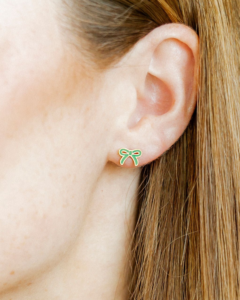 Screwback Stud Earrings - Sadie Bow Green - LINNY CO WholesaleStuds