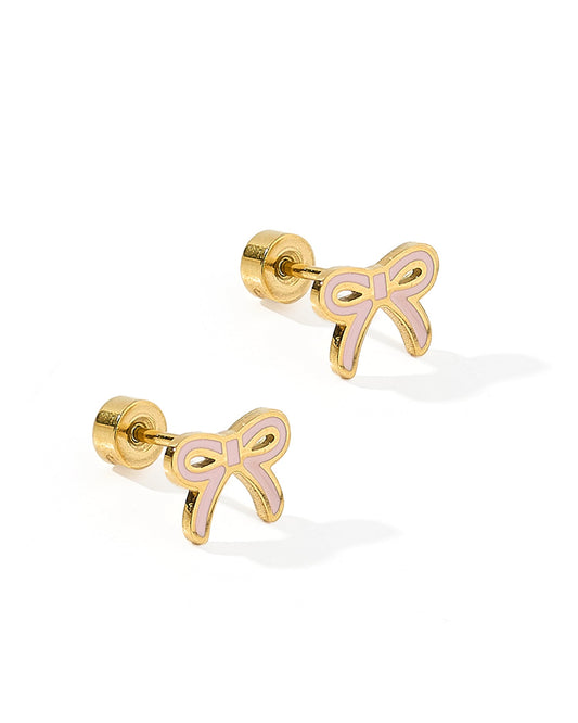 Screwback Stud Earrings - Sadie Bow Light Pink - LINNY CO WholesaleStuds