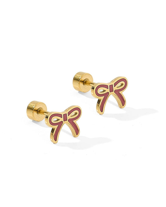 Screwback Stud Earrings - Sadie Bow Maroon - LINNY CO WholesaleStuds