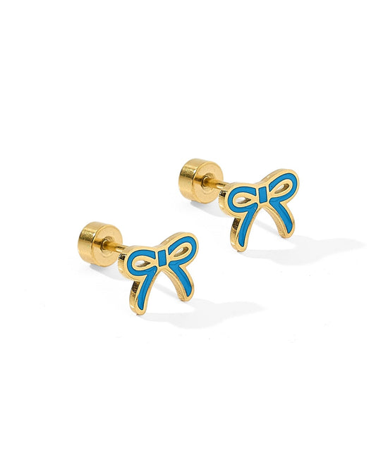 Screwback Stud Earrings - Sadie Bow True Blue - LINNY CO WholesaleStuds