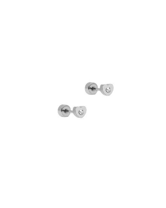 Screwback Stud Earrings - Tessa Heart CZ Silver - LINNY CO WholesaleStuds