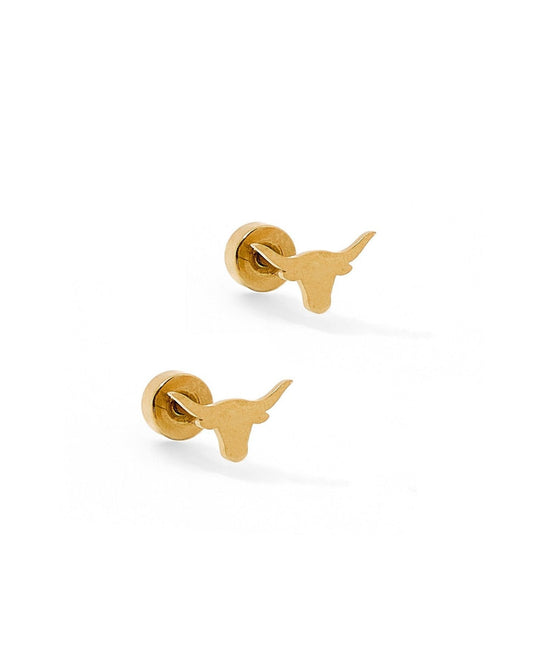 Screwback Stud Earrings - Texas Steer Gold - LINNY CO WholesaleStuds