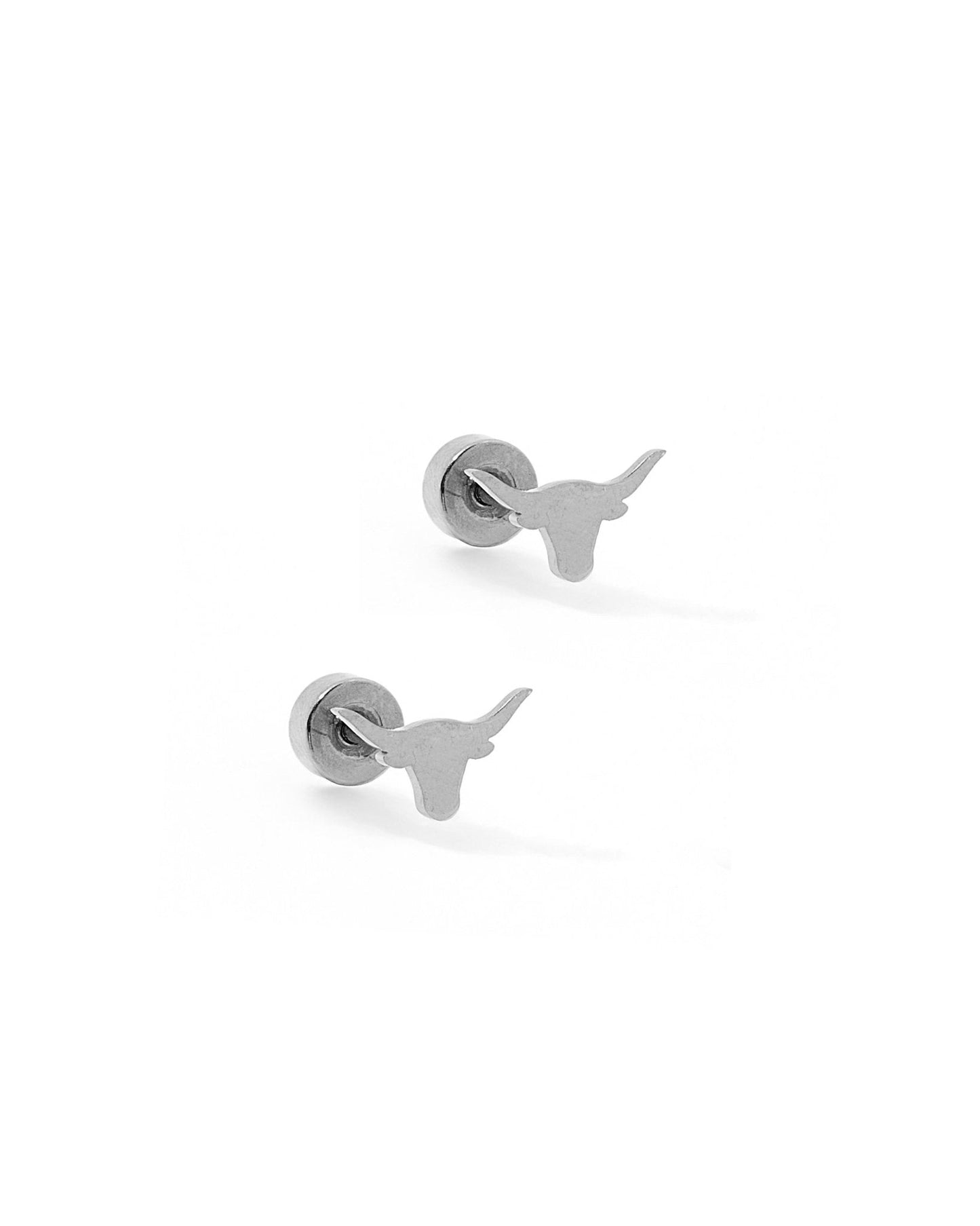 Screwback Stud Earrings - Texas Steer Silver - LINNY CO WholesaleStuds