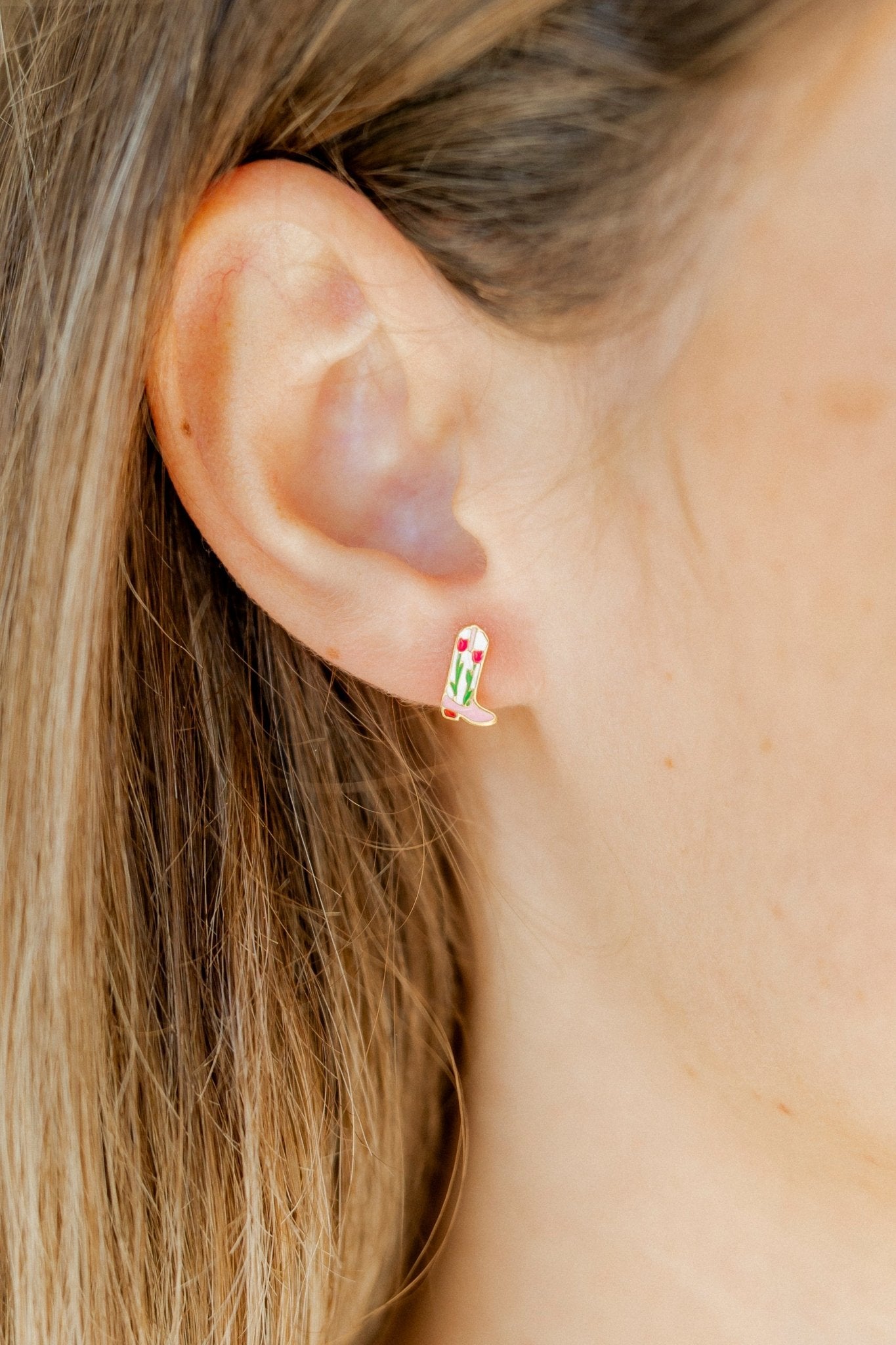 Screwback Stud Earrings - Tulip Cowgirl Boot - LINNY CO WholesaleStuds