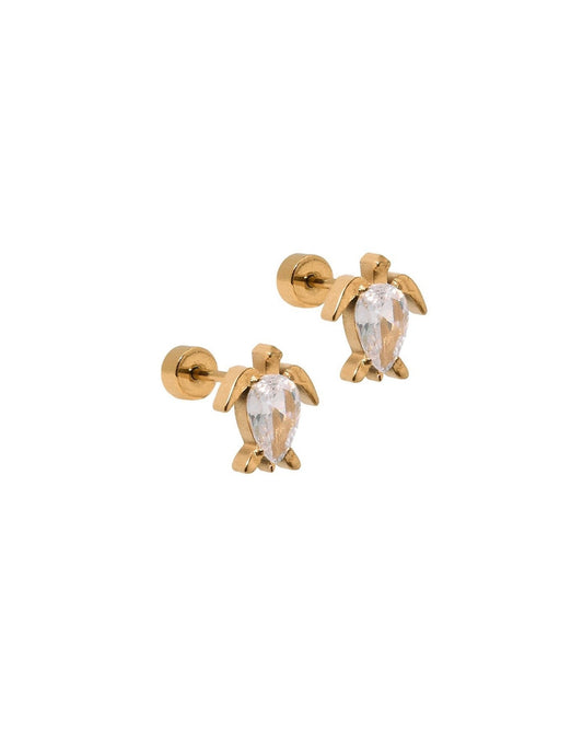 Screwback Stud Earrings - Turtle CZ Gold - LINNY CO Wholesale