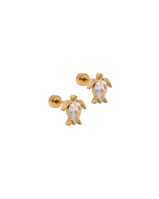 Screwback Stud Earrings - Turtle CZ Gold - LINNY CO Wholesale