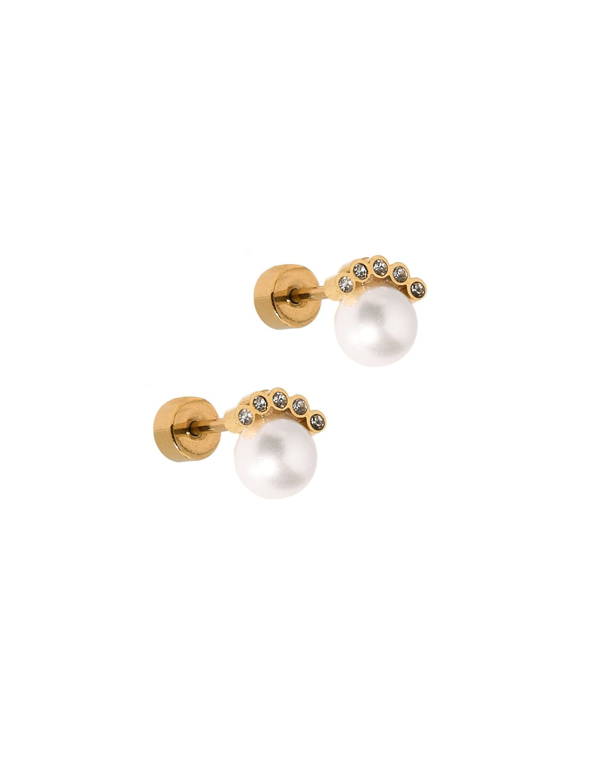 Screwback Stud Earrings - Winnie CZ Pearl Gold - LINNY CO WholesaleStuds