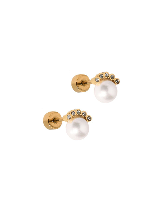 Screwback Stud Earrings - Winnie CZ Pearl Gold - LINNY CO WholesaleStuds