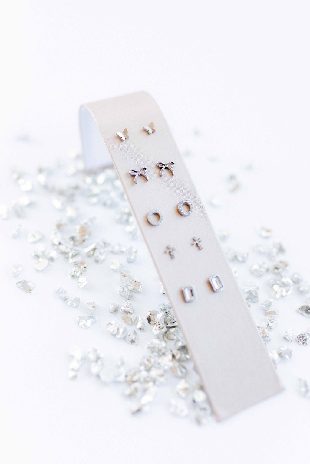 LINNY CO Lainey Silver screwback stud earrings for kids & little girls — hypoallergenic, waterproof stainless steel with secure screwback backs, detail.