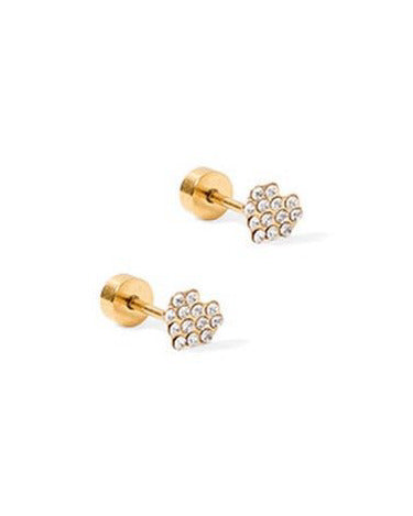 LINNY CO Leo Clear screwback stud earrings for kids & little girls — hypoallergenic, waterproof stainless steel with secure screwback backs, side angle.