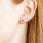 LINNY CO Madison Gold Clear screwback stud earrings for kids & little girls — hypoallergenic, waterproof stainless steel with secure screwback backs, shown on model.