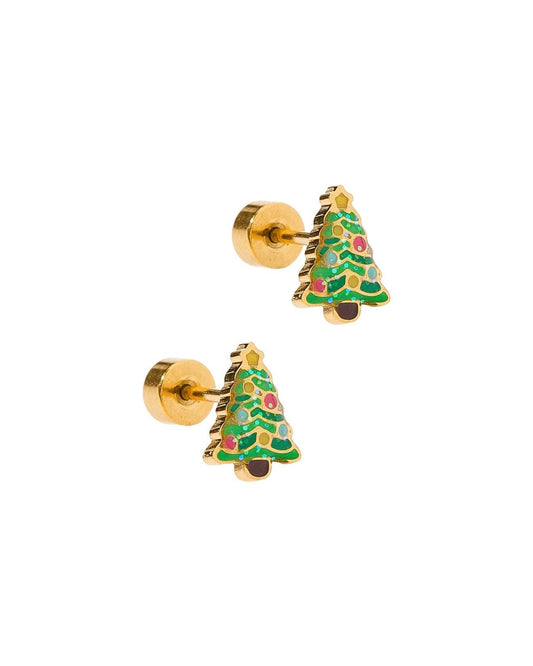 LINNY CO Noelle screwback stud earrings for kids & little girls — hypoallergenic, waterproof stainless steel with secure screwback backs, side angle.