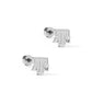 LINNY CO Texas A&M Logo Silver screwback stud earrings for kids & little girls — hypoallergenic, waterproof stainless steel with secure screwback backs, side angle.