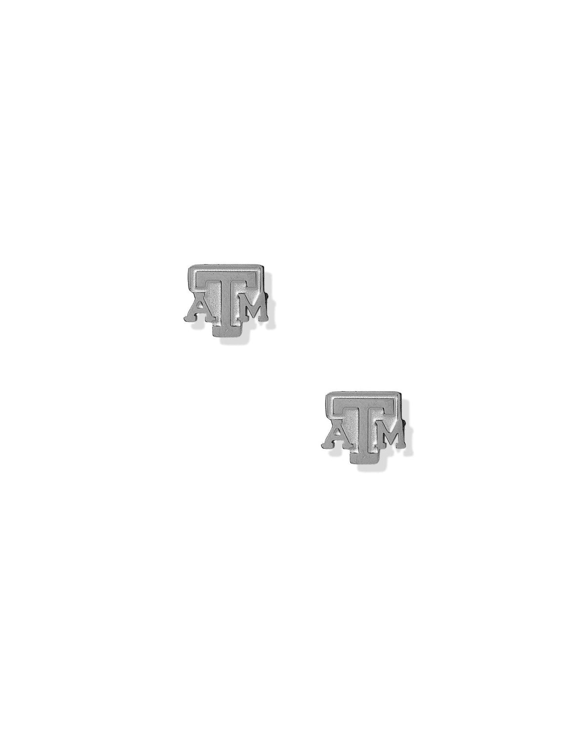 LINNY CO Texas A&M Logo Silver screwback stud earrings for kids & little girls — hypoallergenic, waterproof stainless steel with secure screwback backs, front view.
