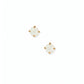 LINNY CO Venus Opal White screwback stud earrings for kids & little girls — hypoallergenic, waterproof stainless steel with secure screwback backs, front view.