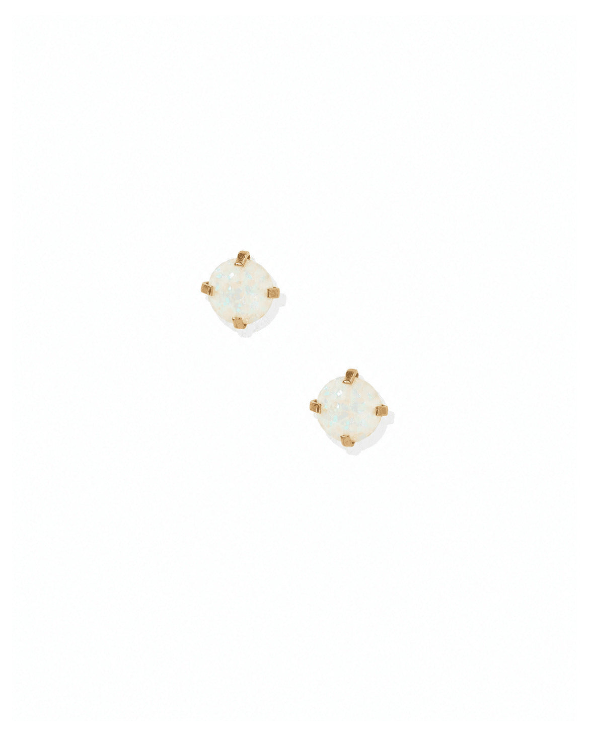 LINNY CO Venus Opal White screwback stud earrings for kids & little girls — hypoallergenic, waterproof stainless steel with secure screwback backs, front view.