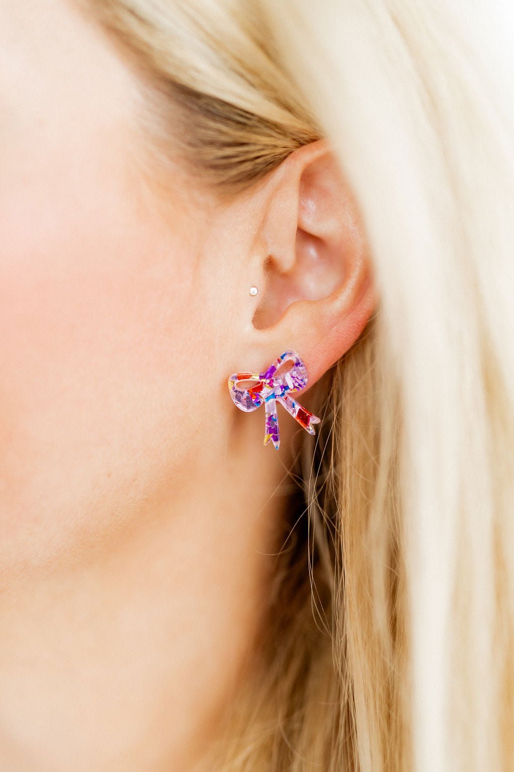 Sophia Bow Earrings - Pink Birthday Confetti - LINNY CO WholesaleAcetate