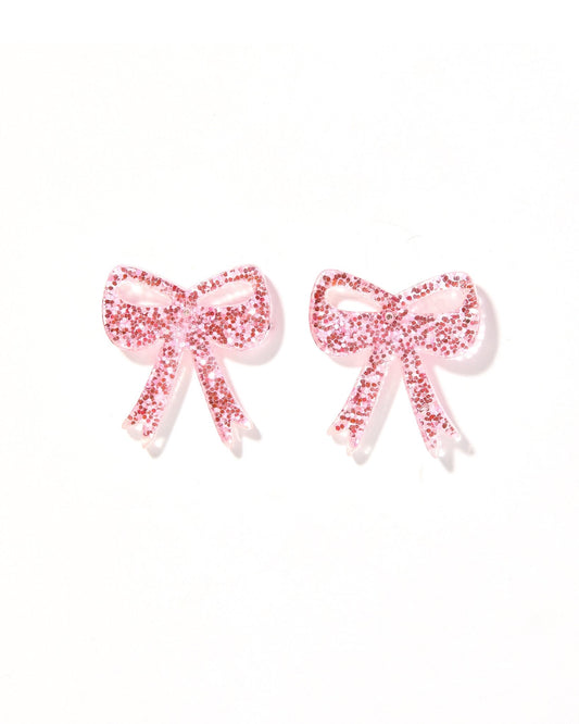 Sophia Bow Earrings - Pink Glitter - LINNY CO WholesaleAcetate