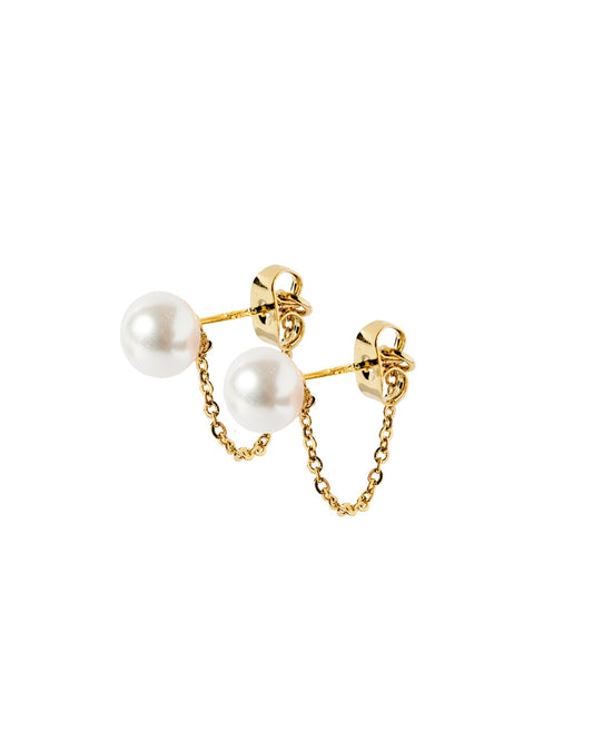 Tessa Pearl Stud and Gold Chain Earrings - LINNY CO WholesaleMetals