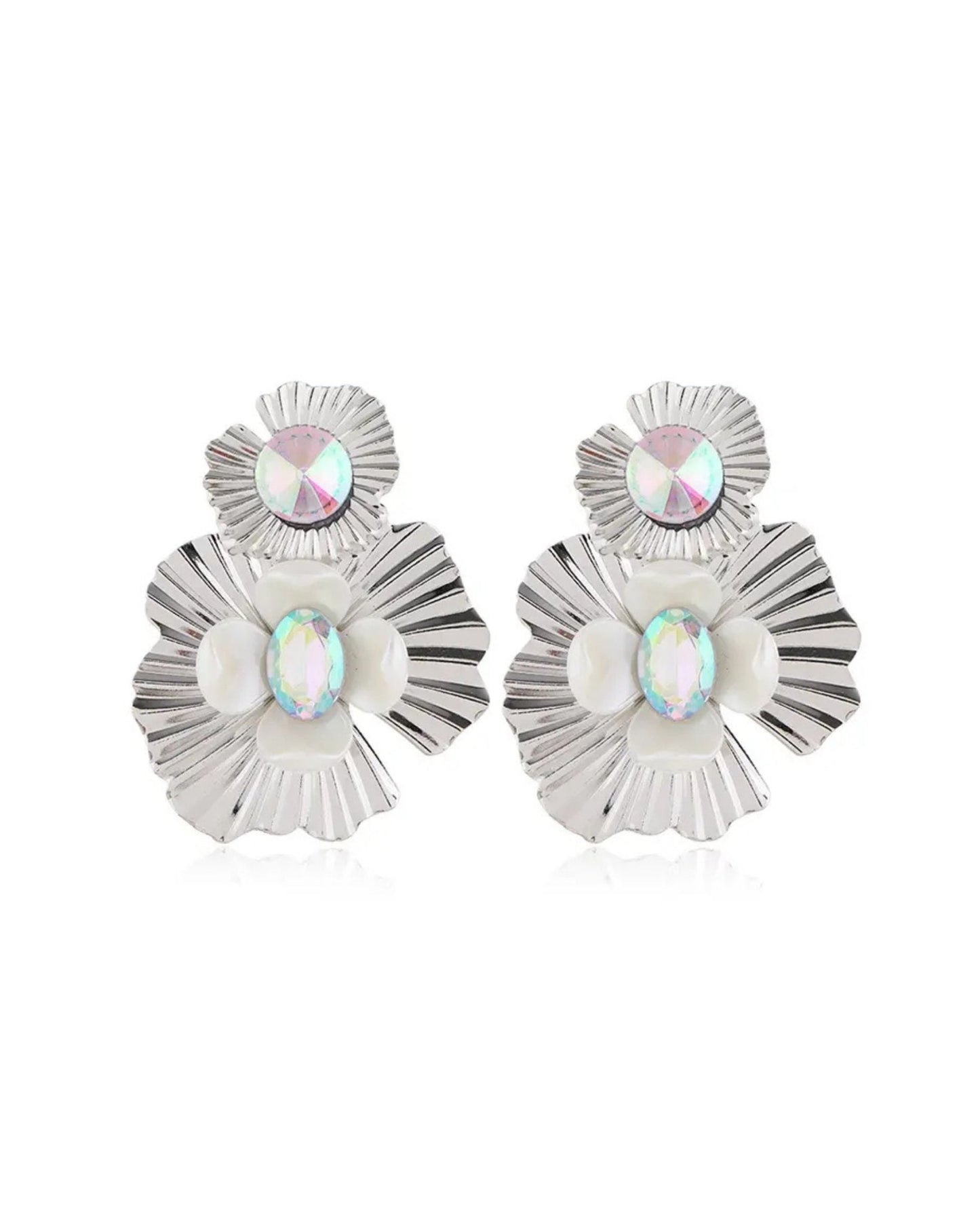 Zara Iridescent Statement Earrings - Silver - LINNY CO WholesaleMetals
